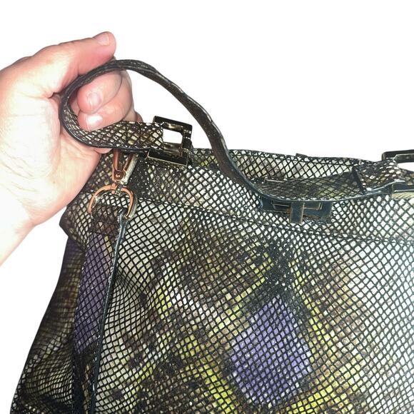 Danier Genuine Leather Python Print Satchel Crossbody Bag Gray Purple - Picture 4 of 15